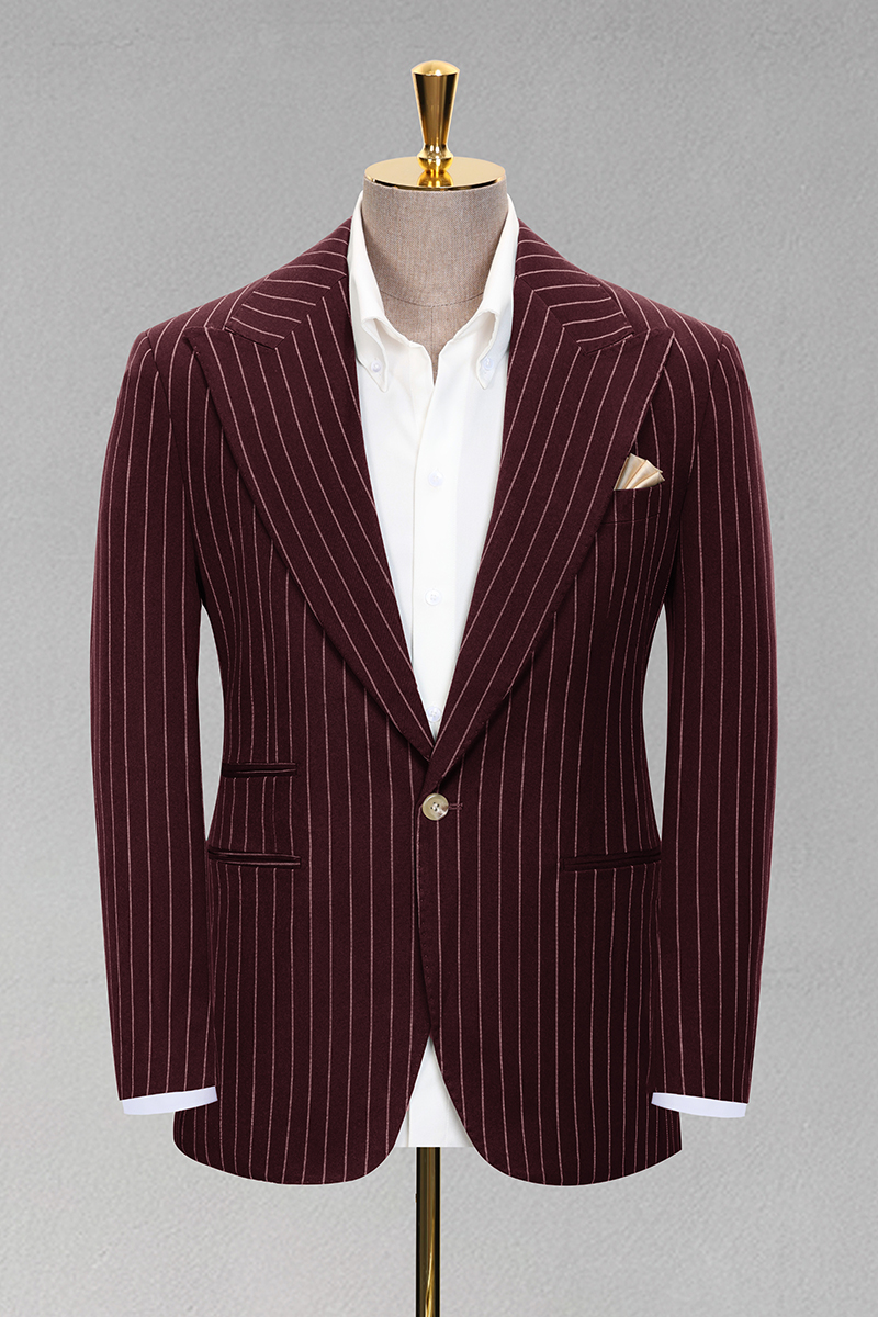 Men's Dark Green Pinstripe Single-Breasted Blazer