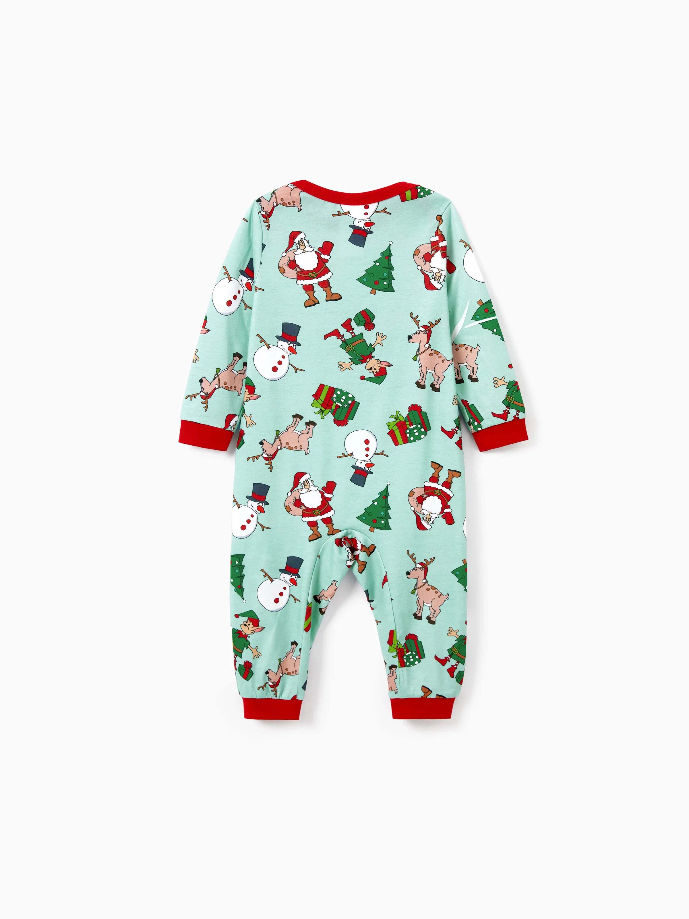 Christmas Matching Family Pajamas Set Reindeer Christmas-themed Print PJS with Christmas Socks Pale Green