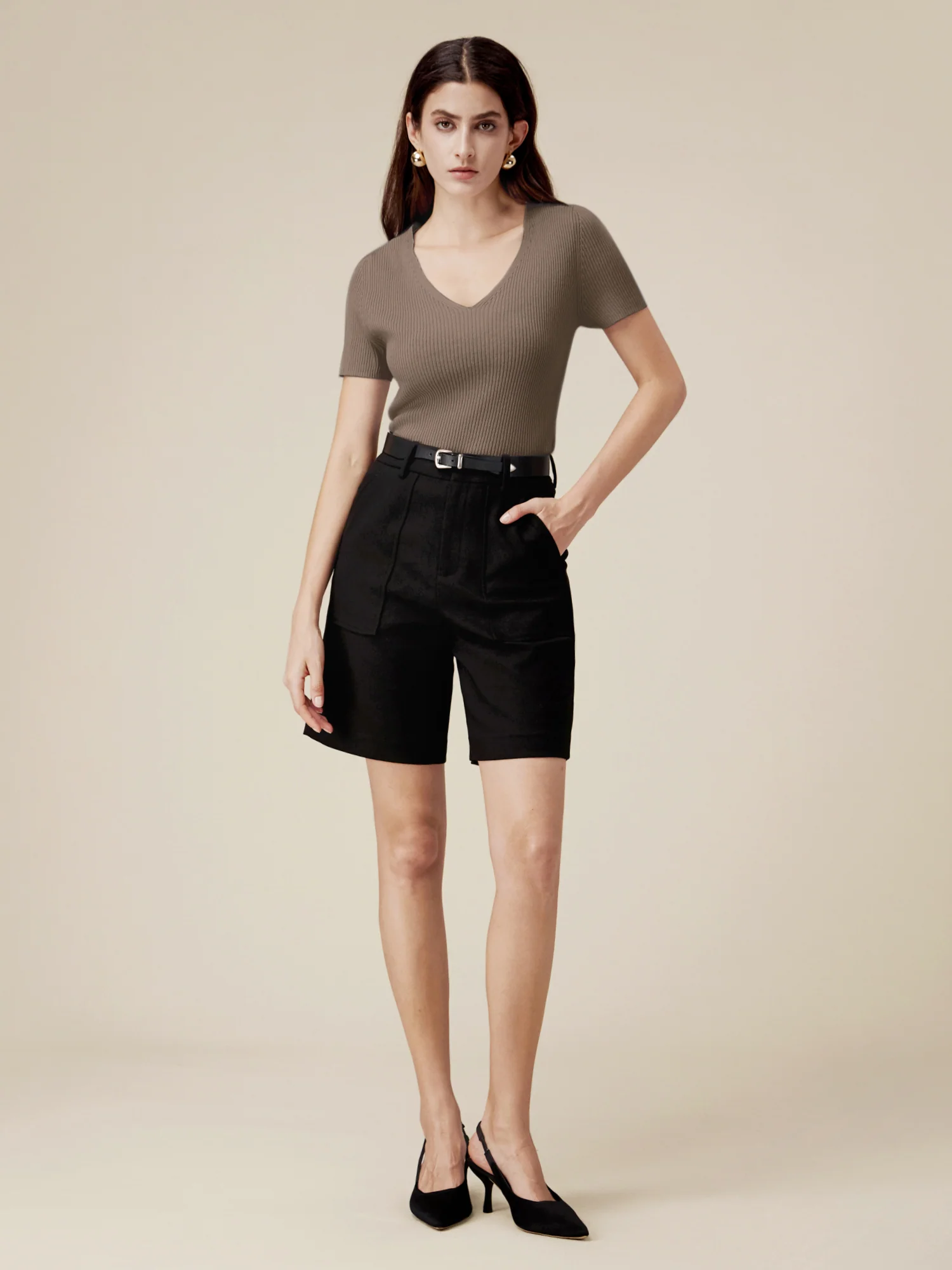 Linen & Lyocell Slim Fit Casual Basic Top