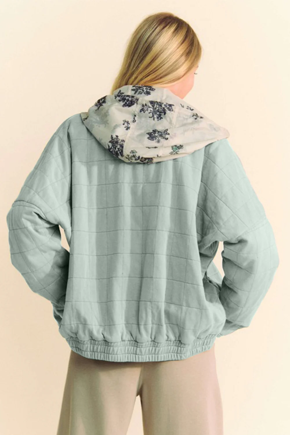 Quilted Zip Up Dropped Shoulder Jacket