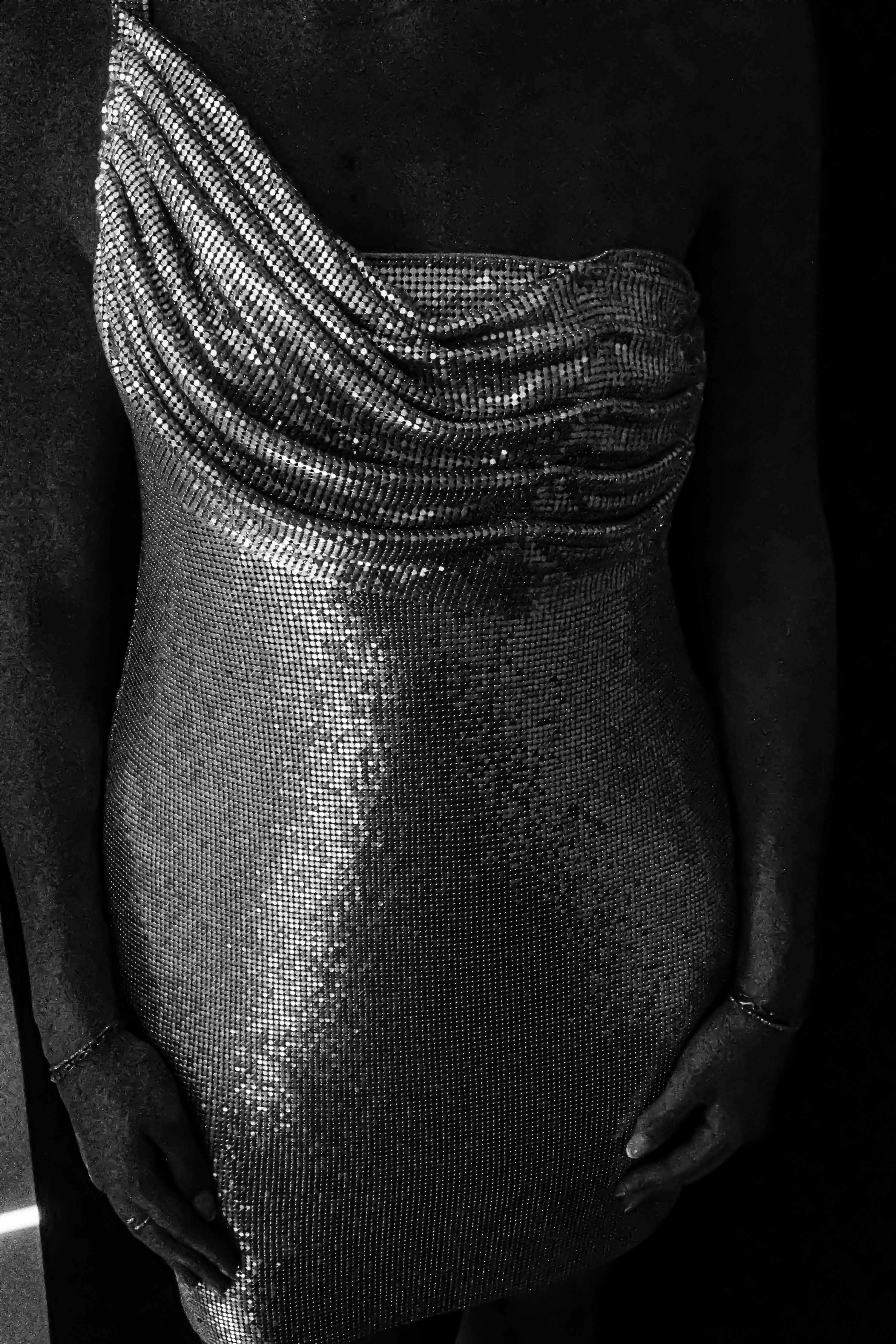 Silver One Shoulder Glow Mesh Mini Dress