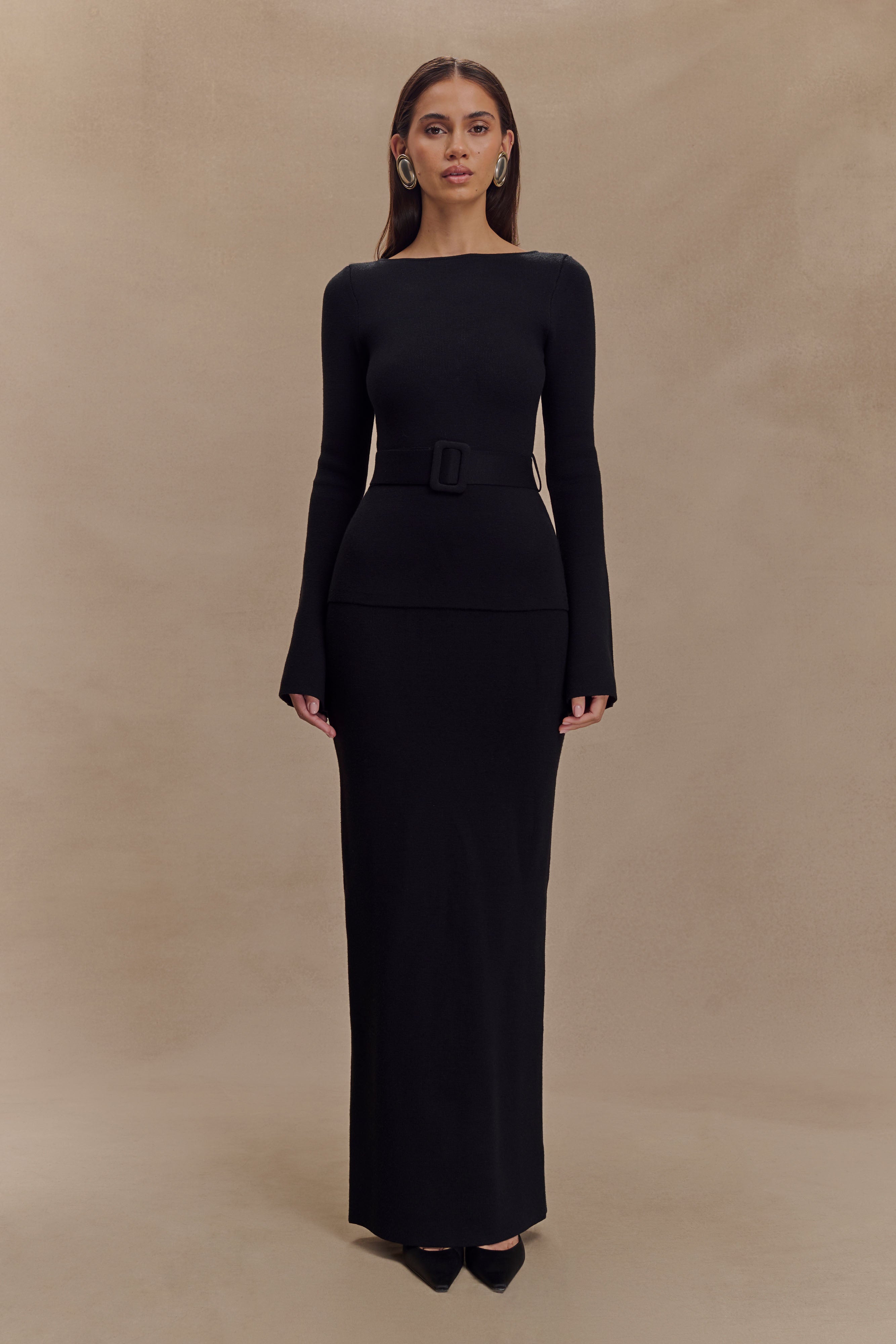 Black Belted Knit Top