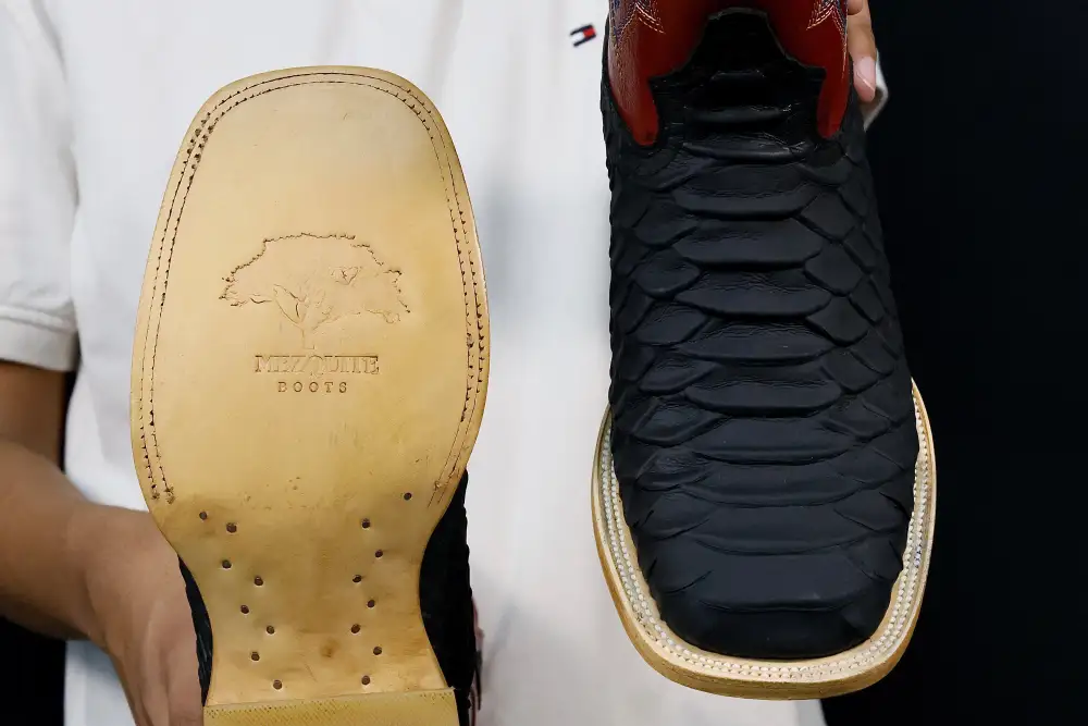 Men’s Black Anaconda Leather Boots With Red Shaft