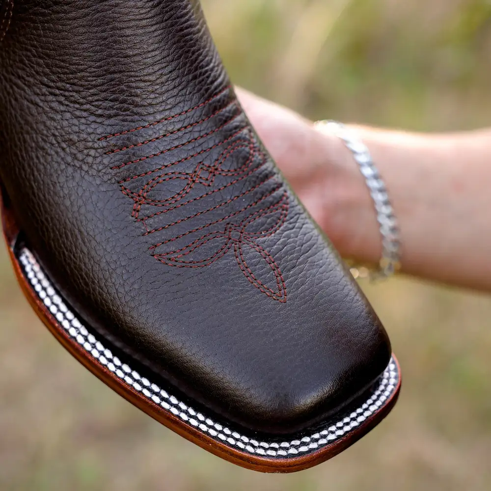 Chocolate Brown Leather Botin - Square Toe