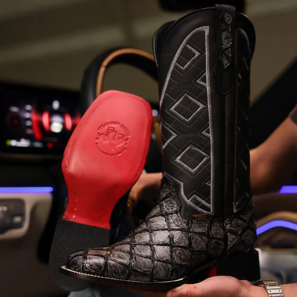 Midnight Grey Pirarucu Leather Boots - Square Toe