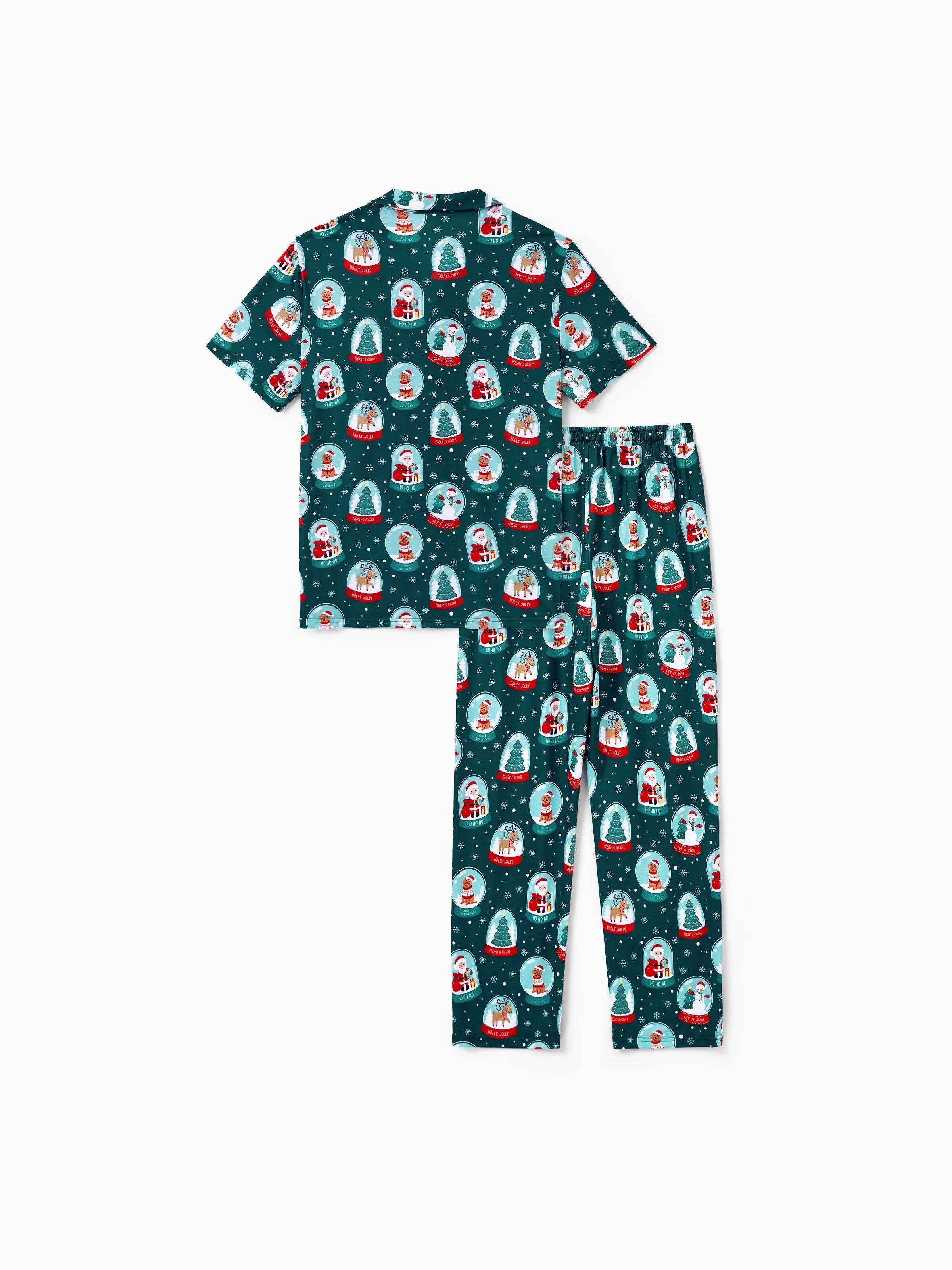 Christmas Matching Family Pajamas Set Santa Claus Christmas-themed Print PJS Turquoise