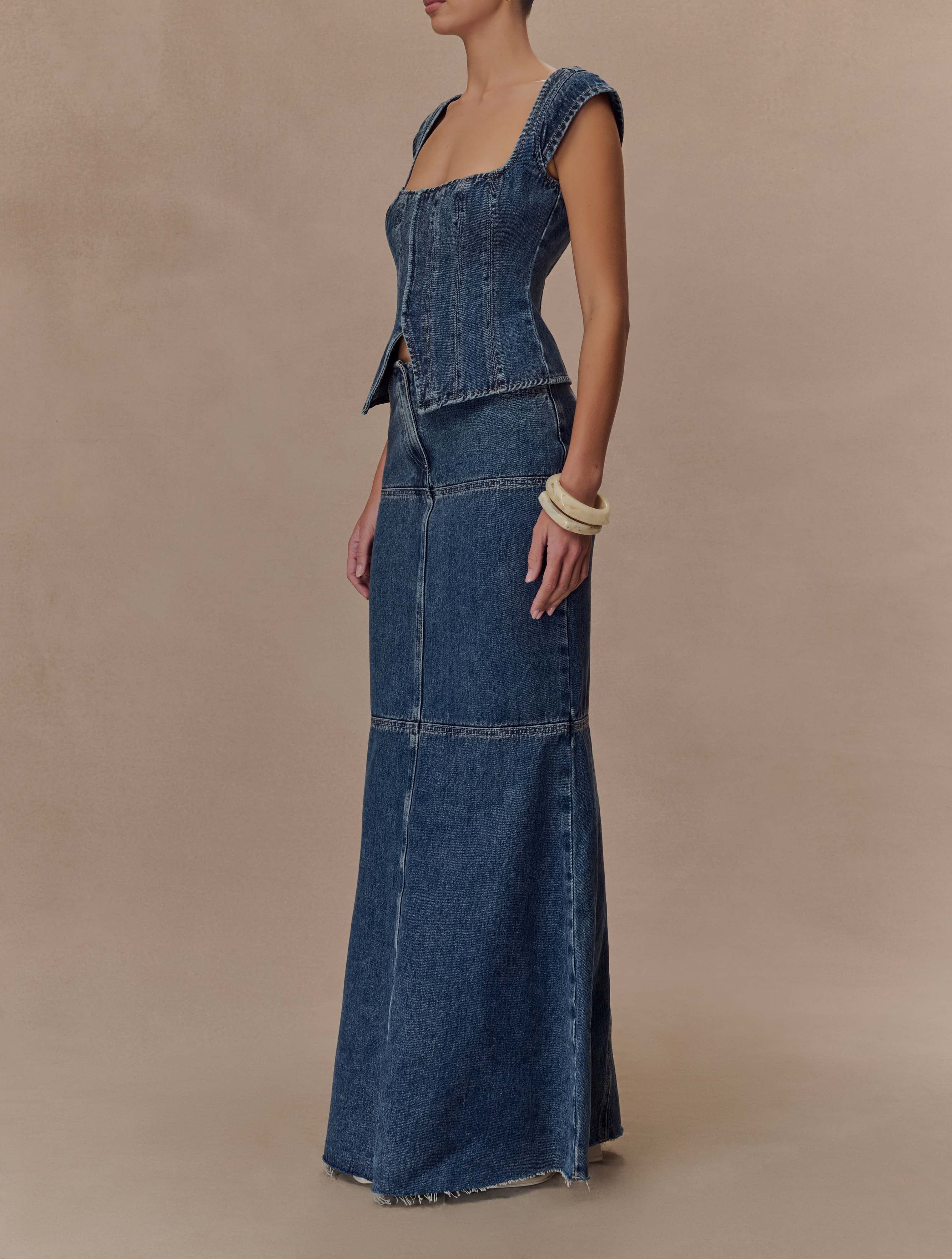 Blue Denim Maxi Skirt
