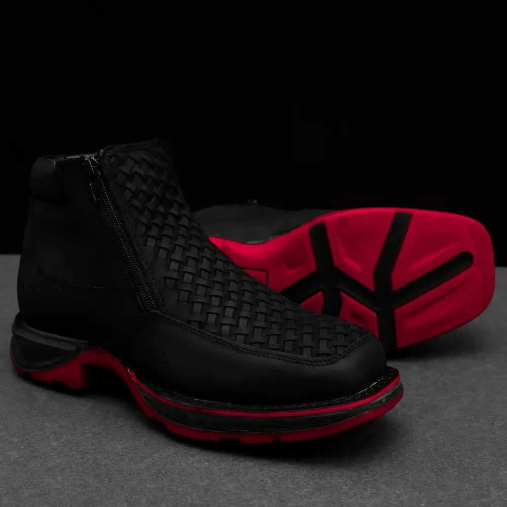 Black Basketweave Leather Botin With 3D Lightweight Soles - Square Toe