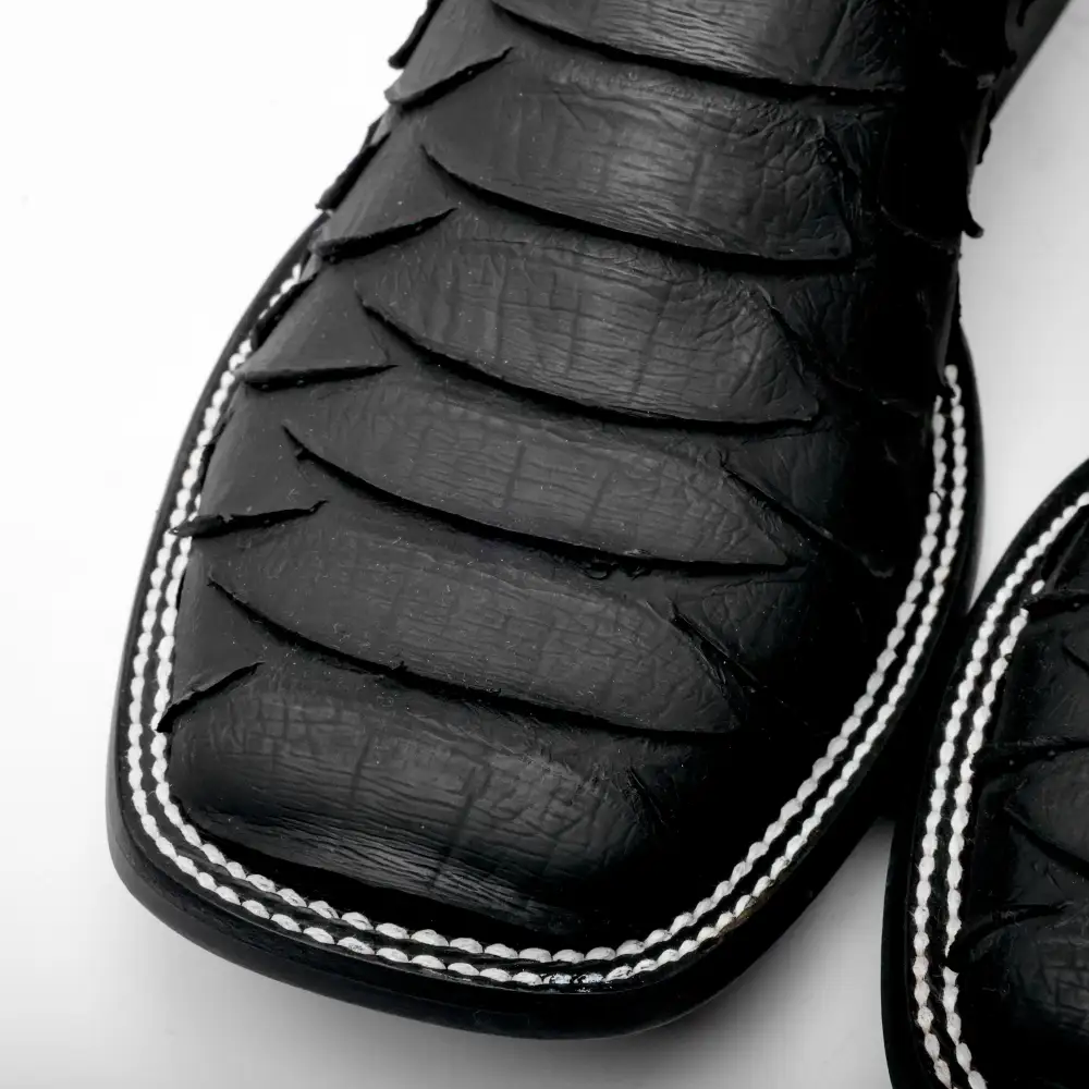 Black Jumbo Python Leather Boots - Square Toe