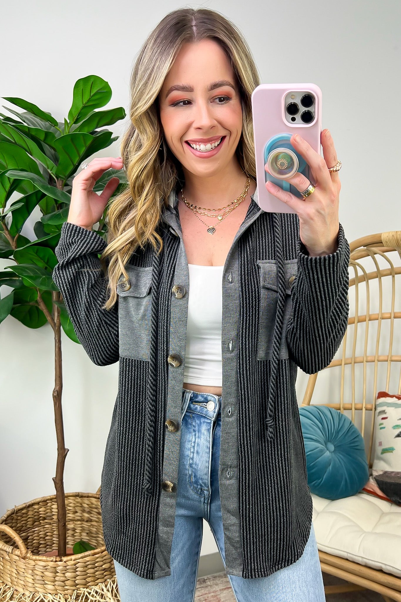 Saturday Satisfaction Ribbed Hooded Shacket