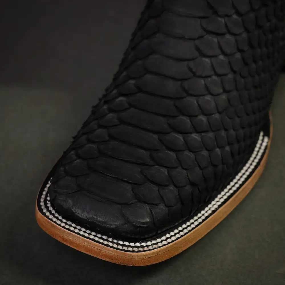 Black Genuine Python Boots - Square Toe