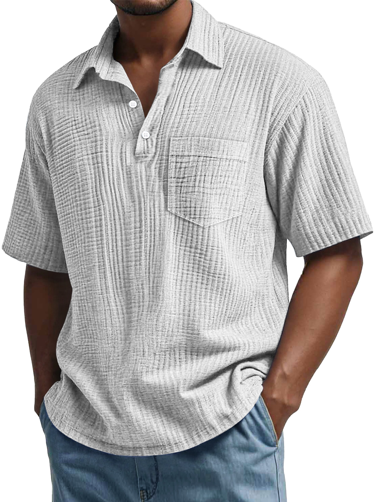 Men's Daily Pleated Casual Lapel Pocket Short Sleeve POLO Shirt