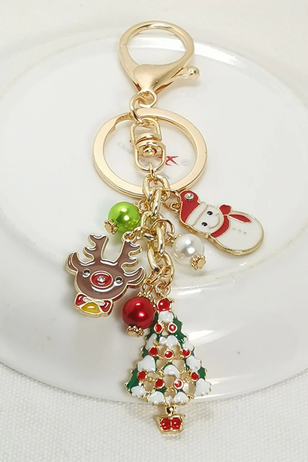 Gold Christmas Tree Elk Snowman Pendant Alloy Keychain