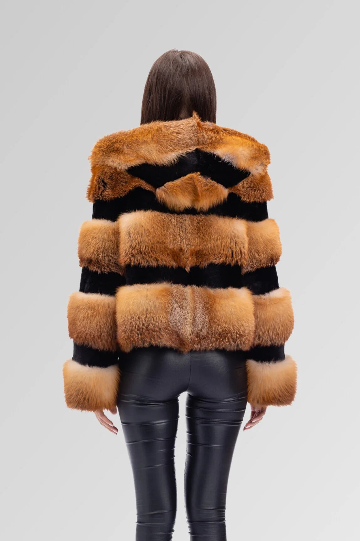 Haină din Blană Naturală de Vulpe Canadiană, cu Glugă, Brown Frost 243