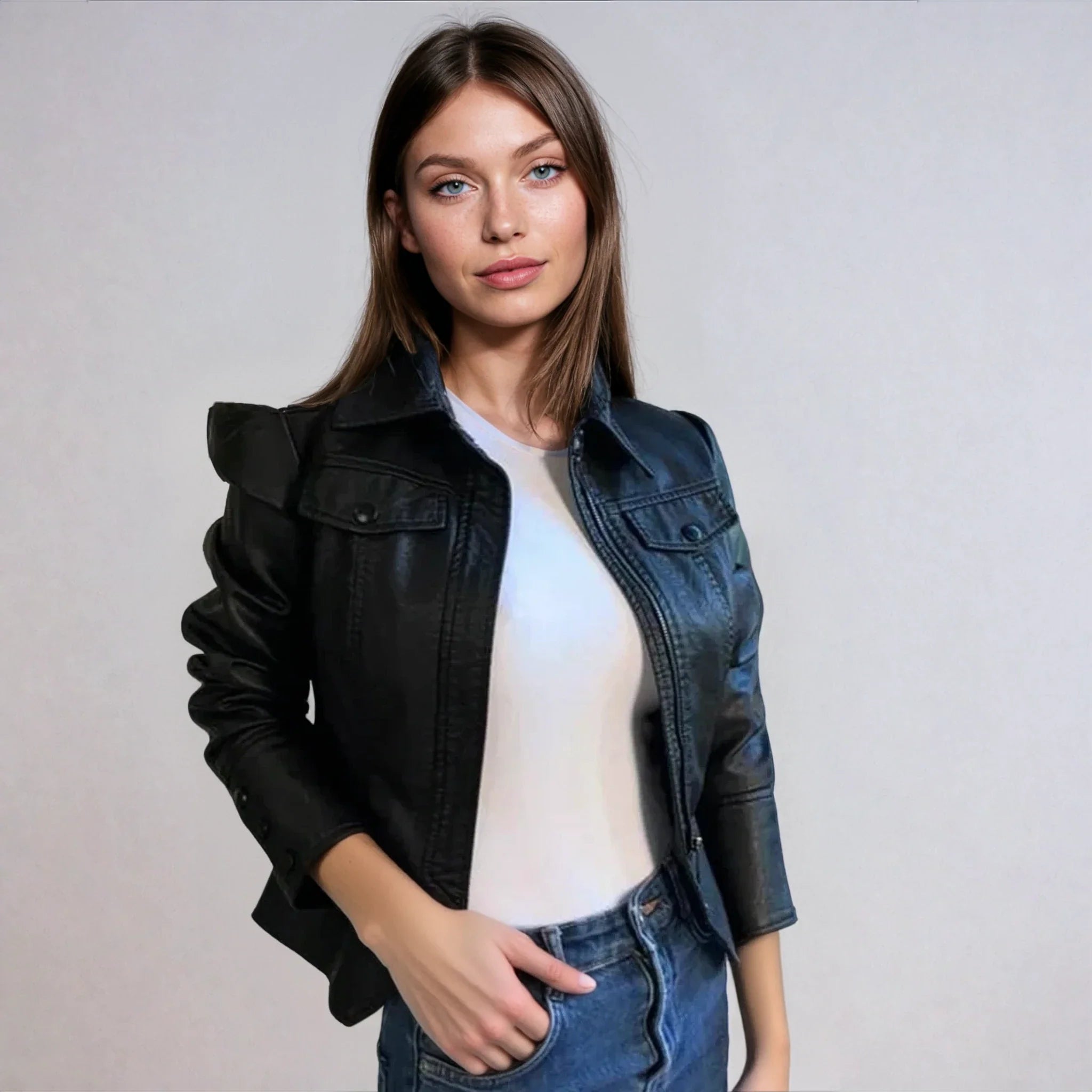 Vegan Leather Peplum Jacket