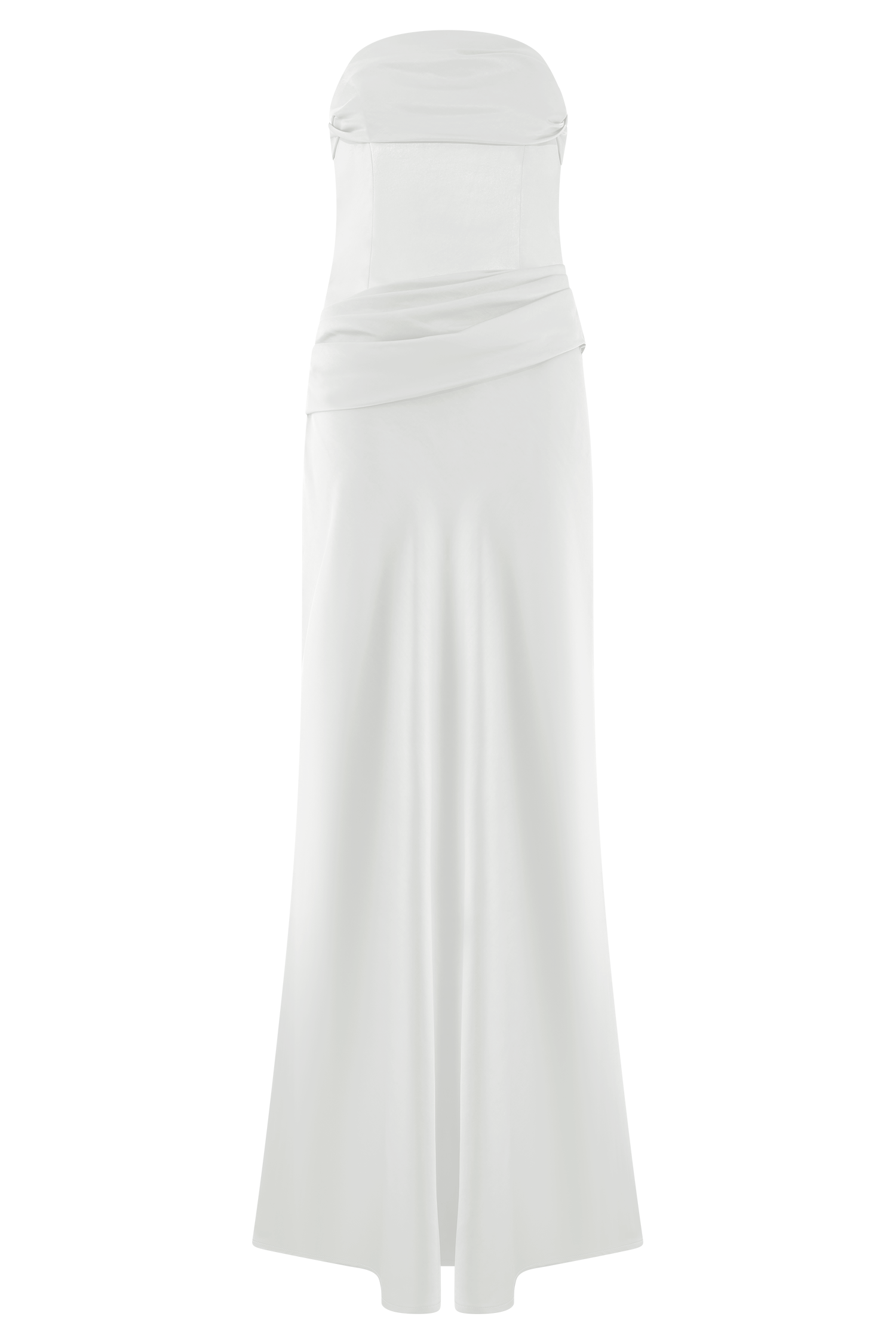White Strapless Satin Maxi Dress