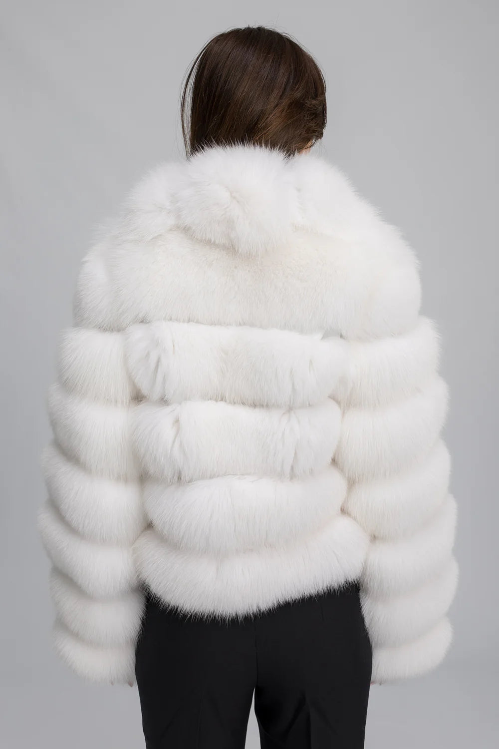 Haină din Blană Naturală de Vulpe Polară, cu Guler Rever, Femei, Arctic White 467