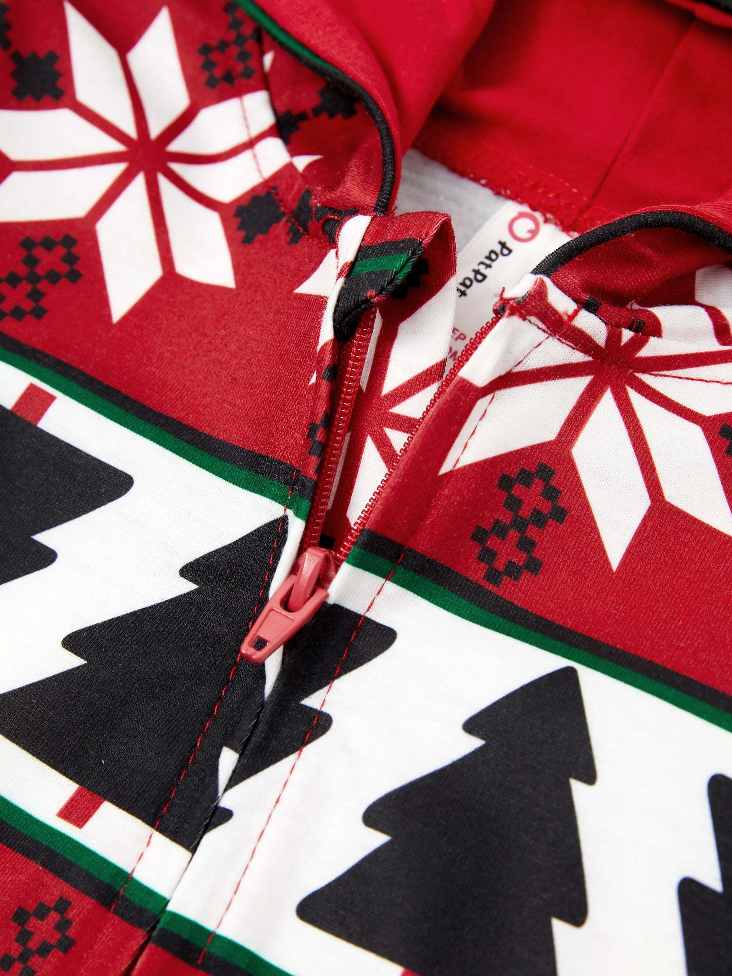 Christmas Pajamas 3D Reindeer Pattern Zipper Hooded Onesies Matching Family Outfits red/black