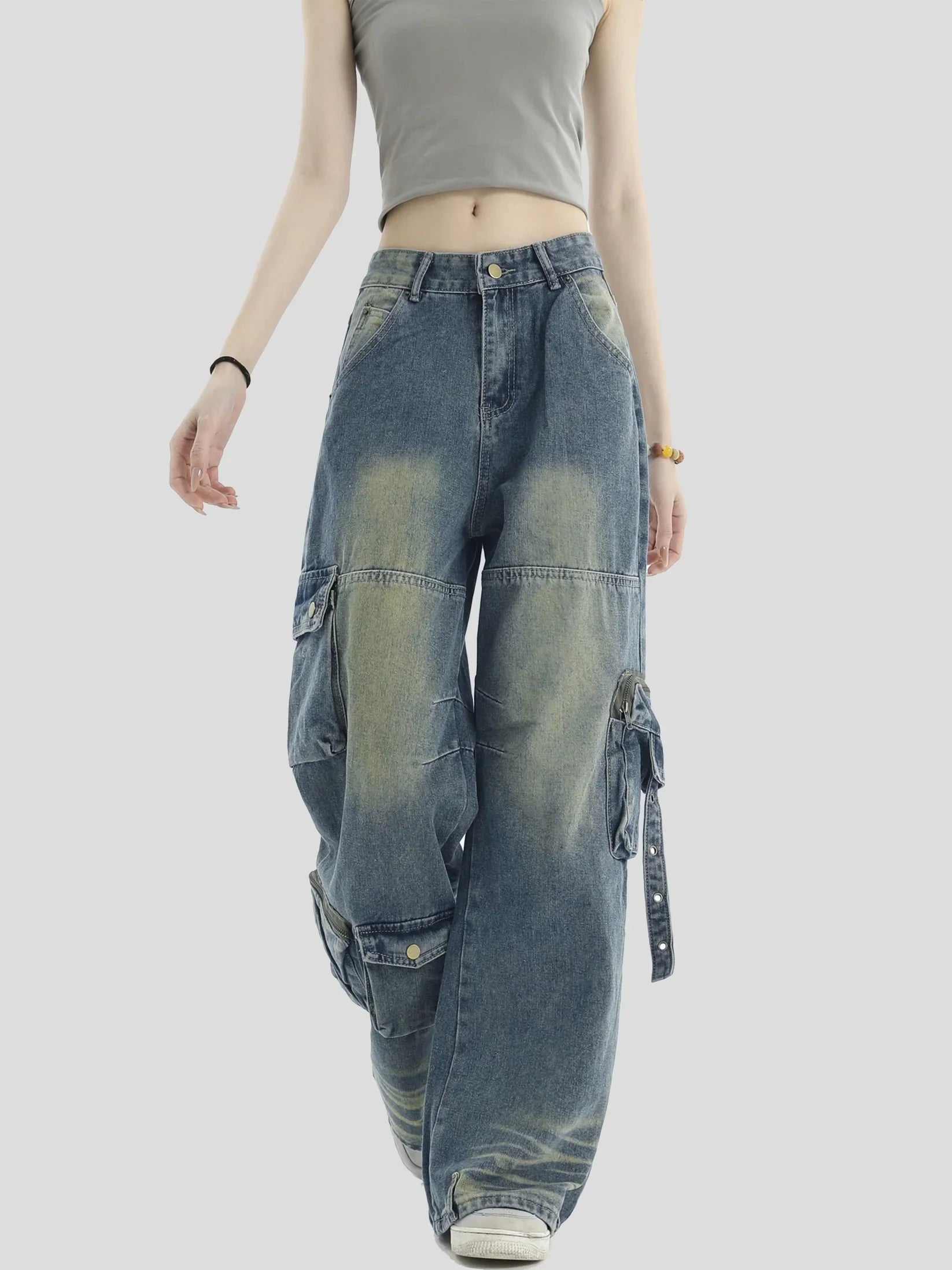 Navy Solar Wide Leg Cargo Jeans