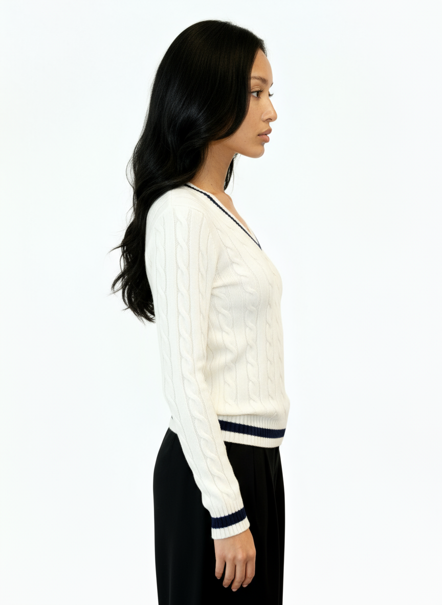 Women's Classic Cable-Knit V-Neck Sweater