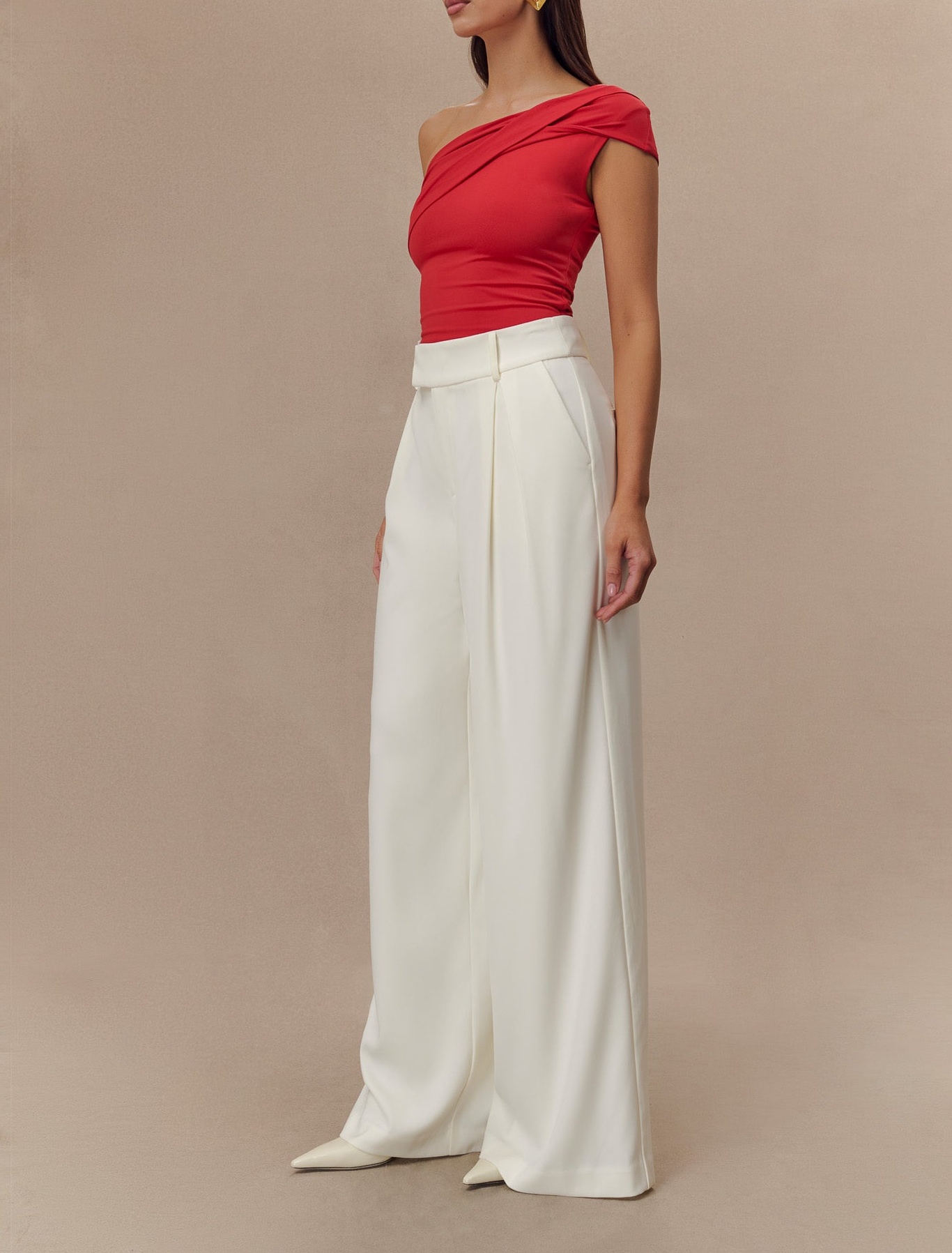 Ivory Pleated Wide Leg Pants