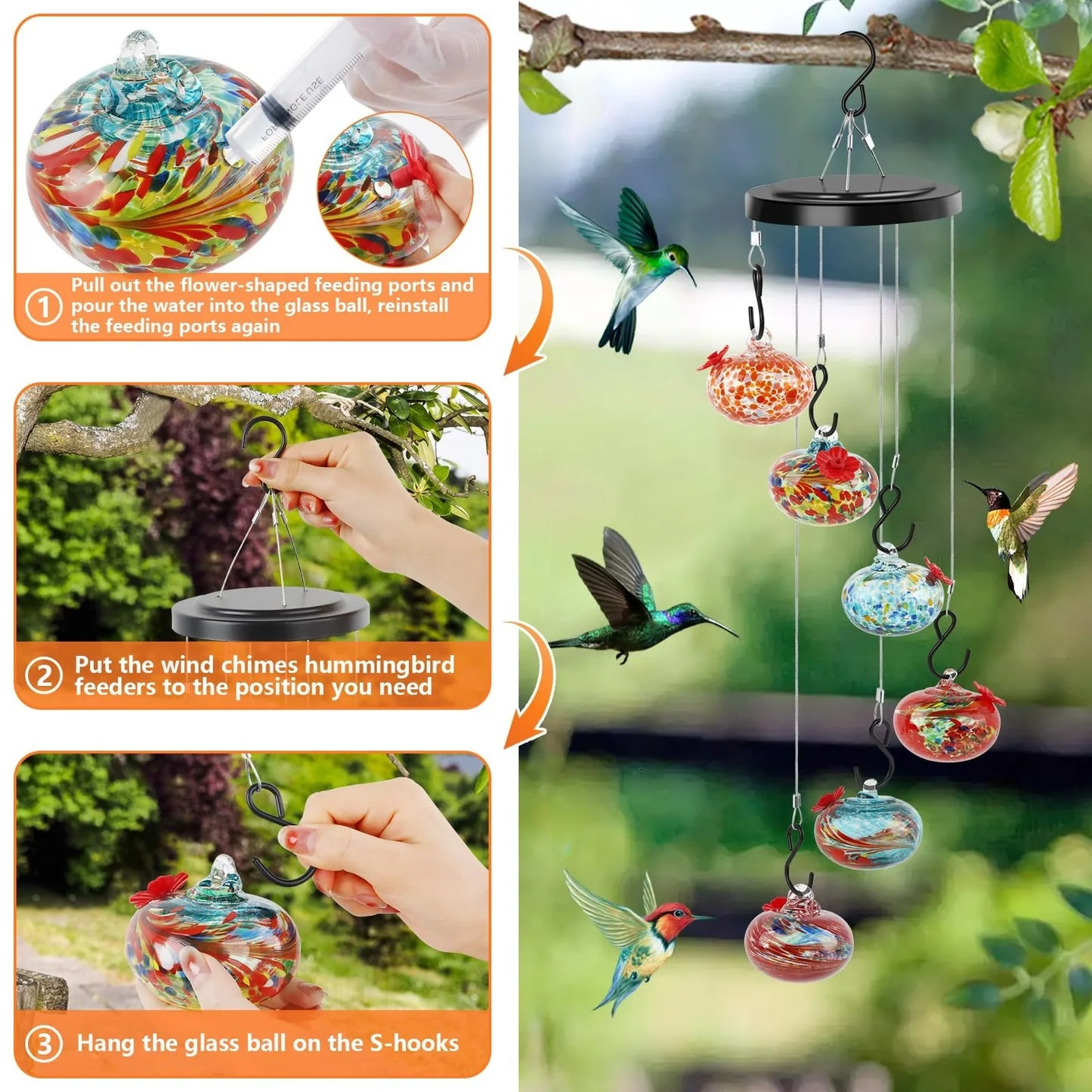 Vexlyt Glasses Wind Chime Hummingbird Feeder