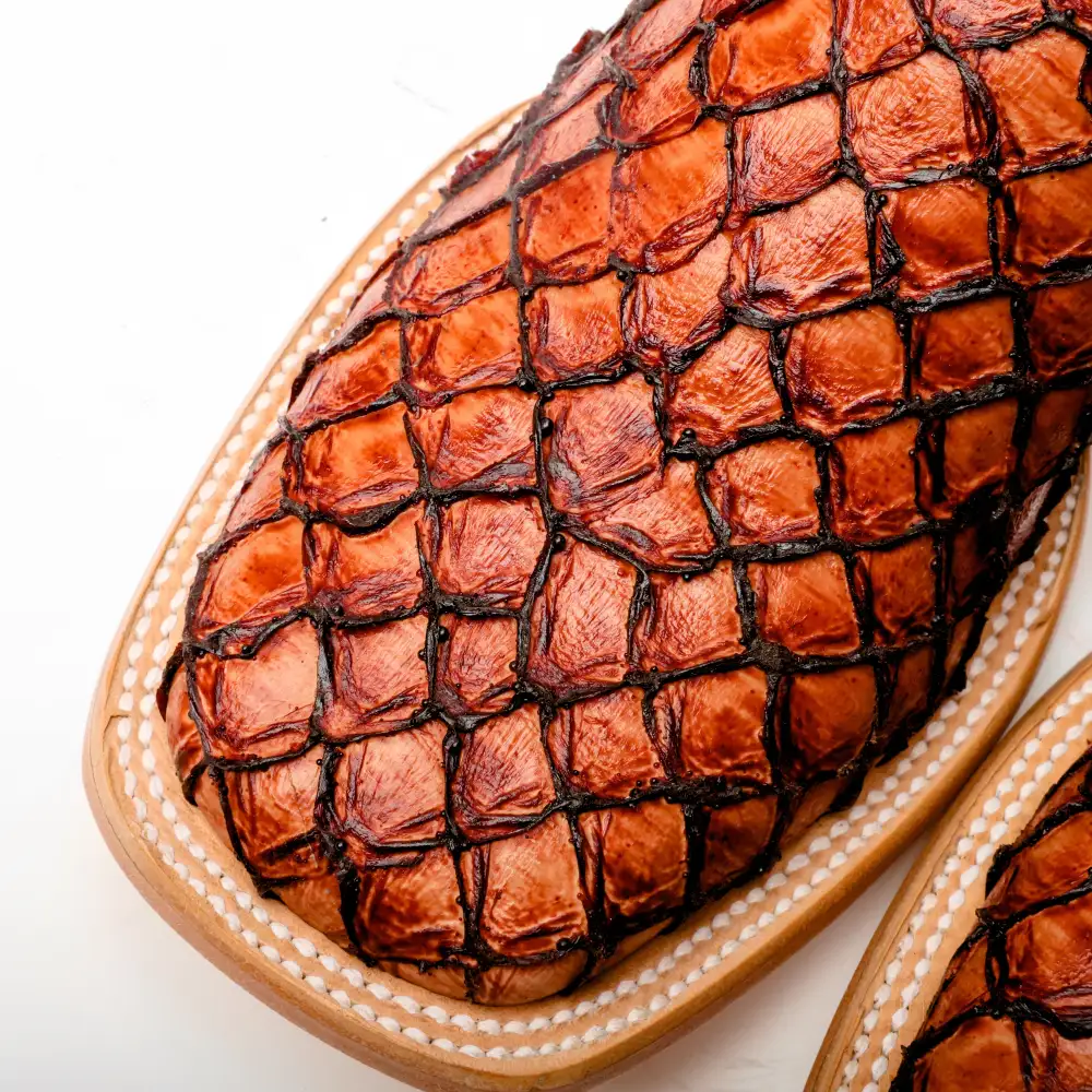 Cognac Mini Pirarucu Leather Boots - Square Toe