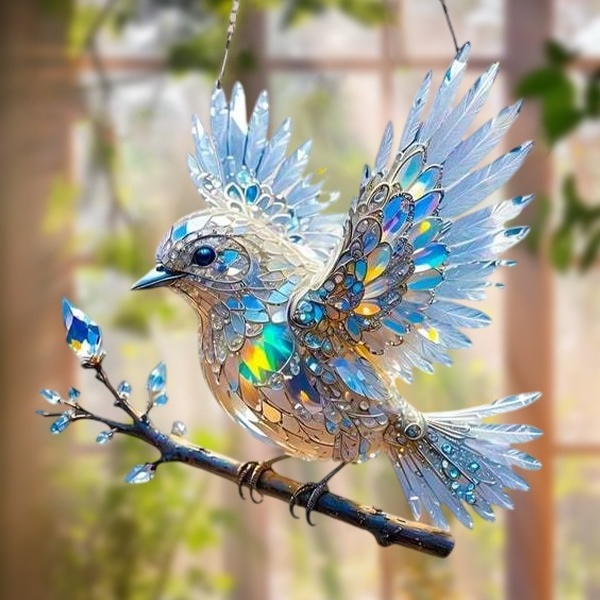 Crystal Sky Spirit Bluebird Stained Art Ornament