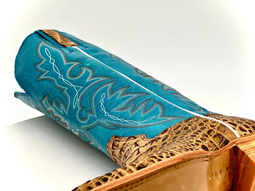 Men’s Caramel Crocodile Leather Boots With ￼ Turquoise Shaft