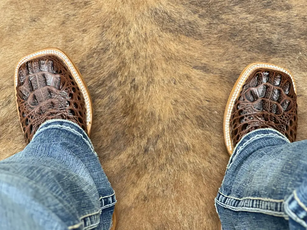Men’s Brown Crocodile Leather Boots With Blue Shaft