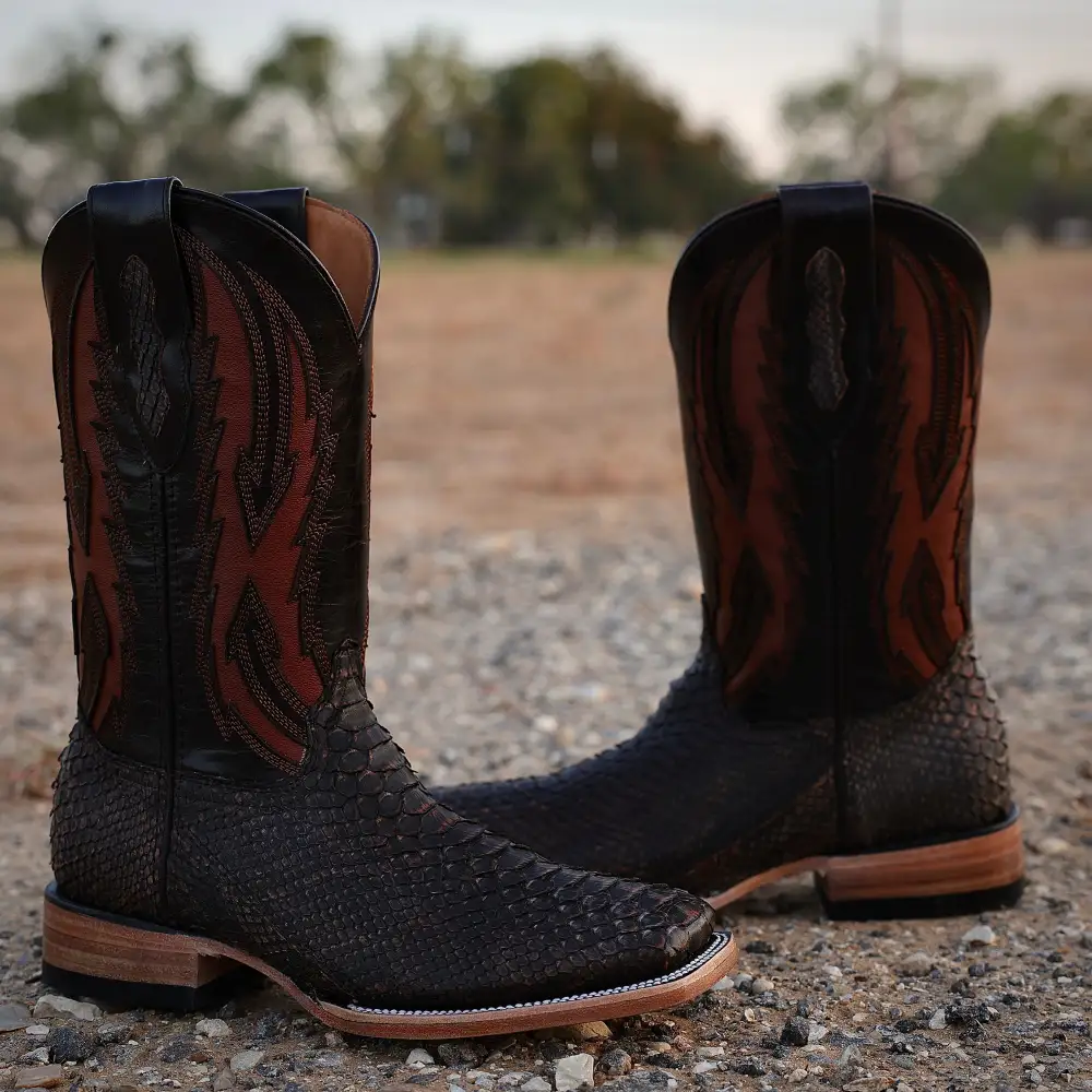 Rustic Brown Genuine Python Boots - Square Toe