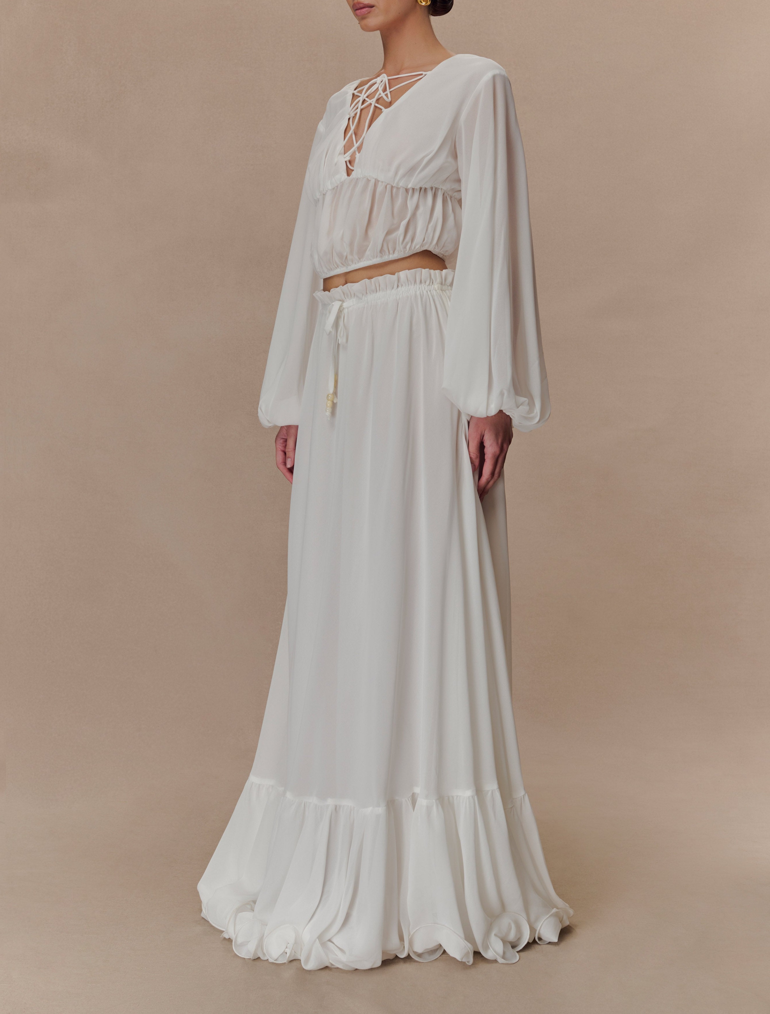 Ivory Chiffon Maxi Skirt