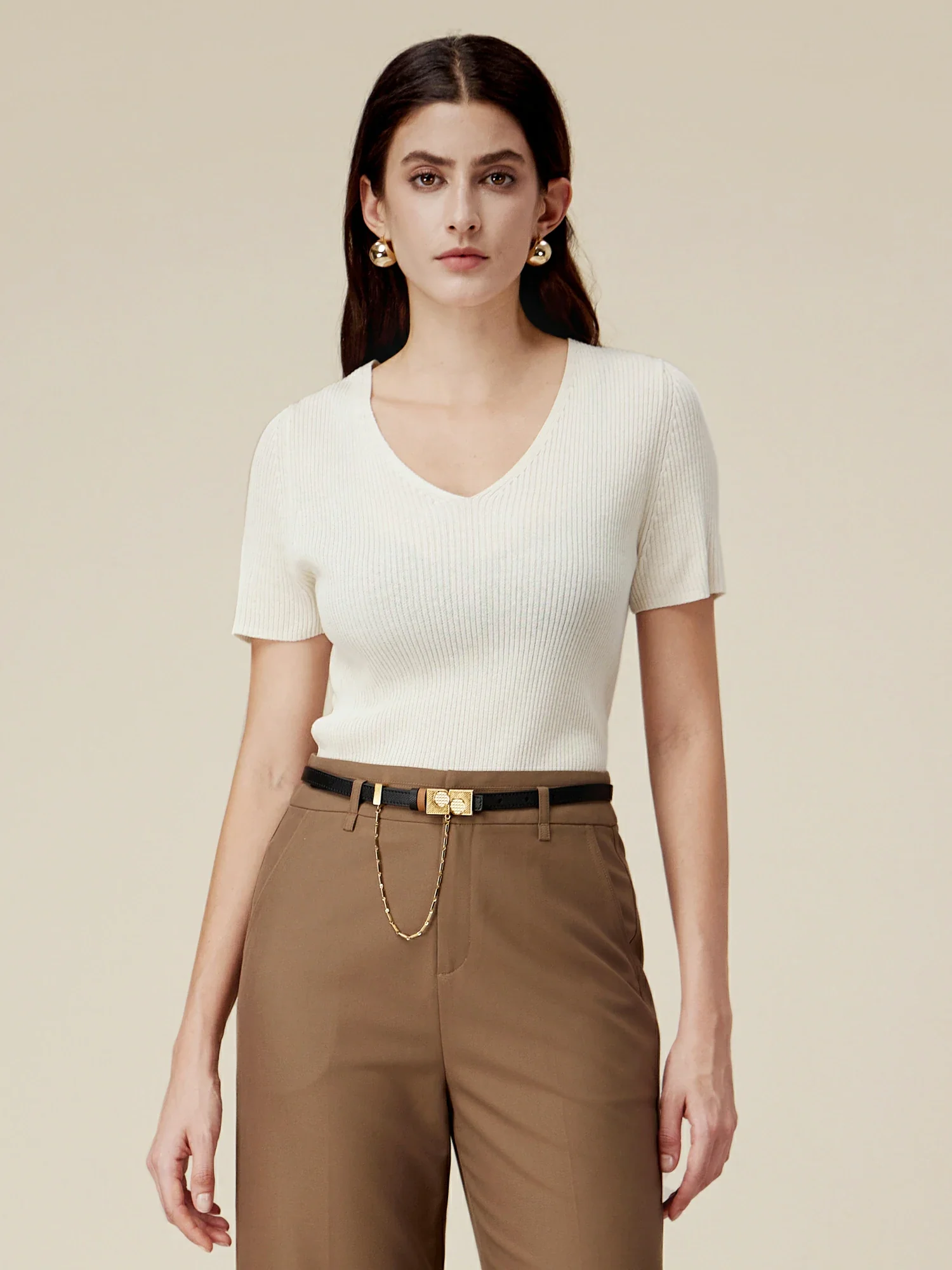 Linen & Lyocell Slim Fit Casual Basic Top