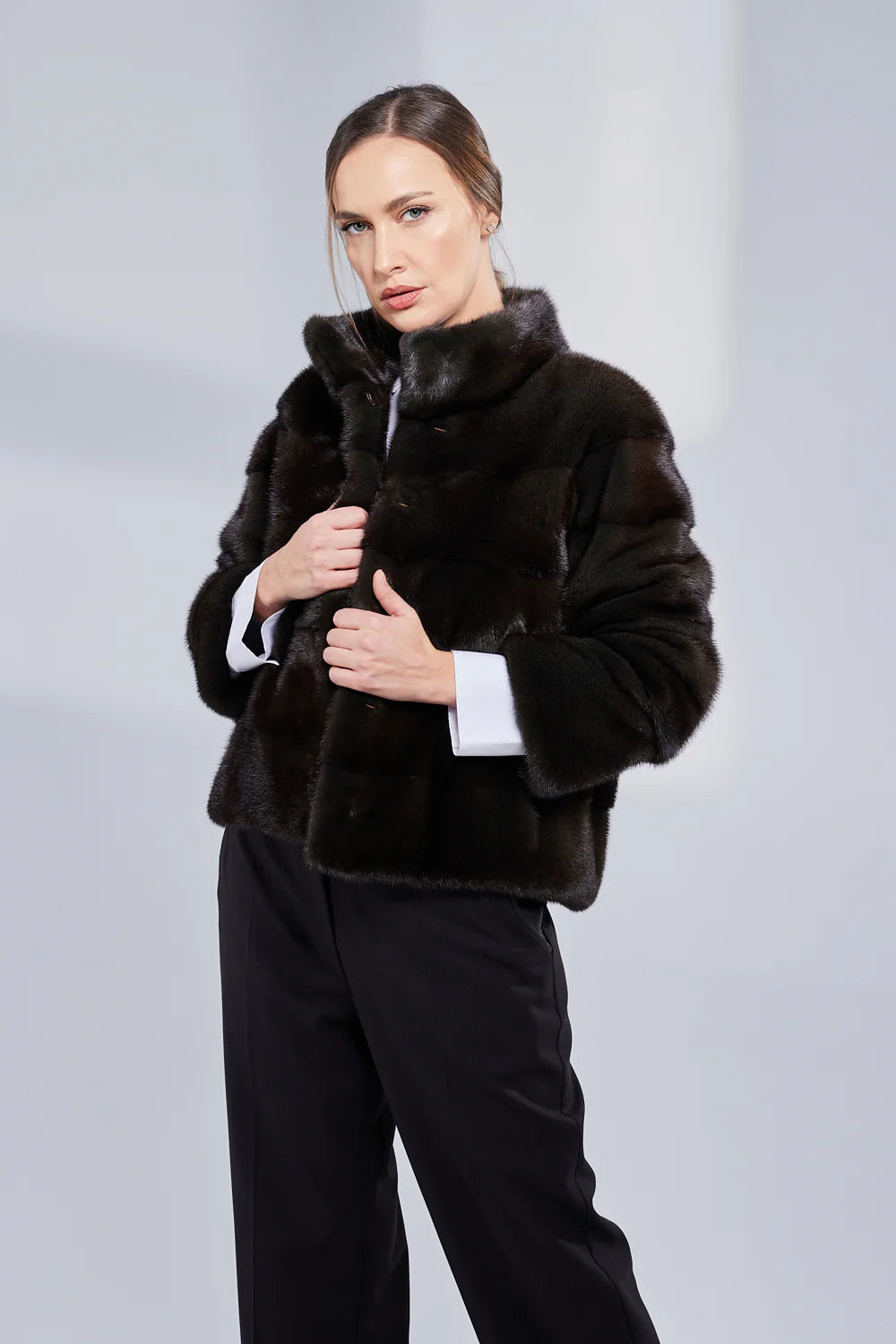 Haina din Blană Naturală de Vizon, Femei, Olive 220