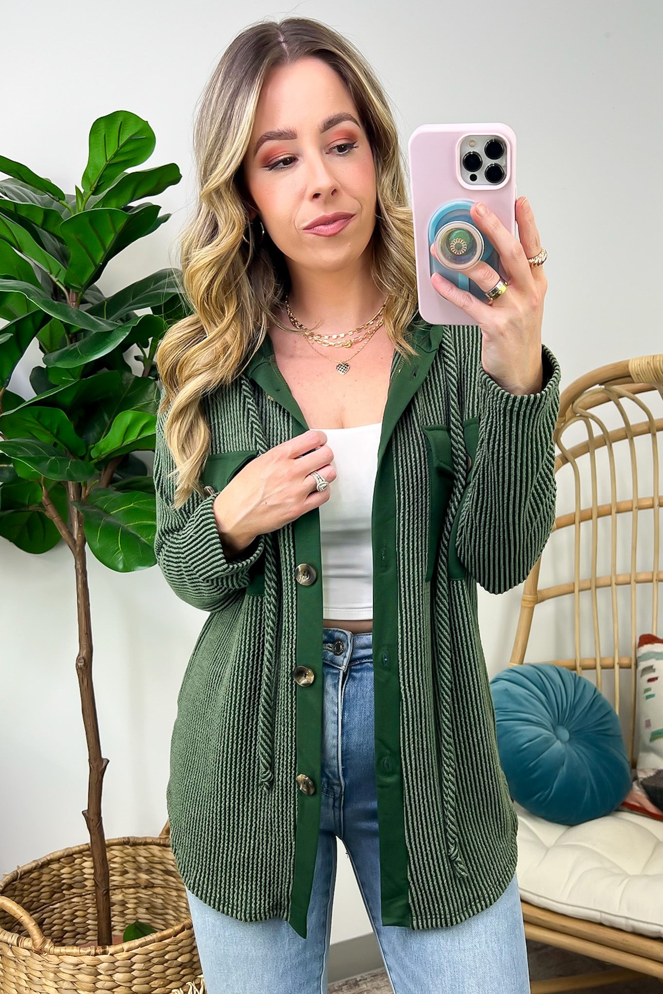 Saturday Satisfaction Ribbed Hooded Shacket