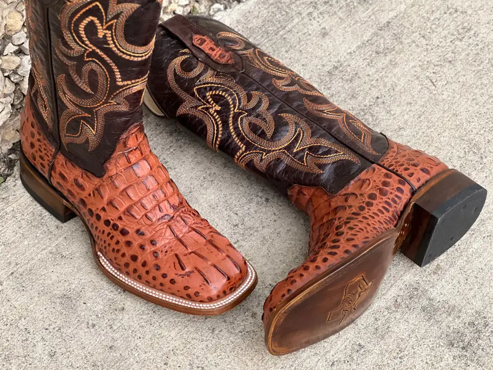 Men’s Cognac Crocodile Leather Boots With Black Shaft