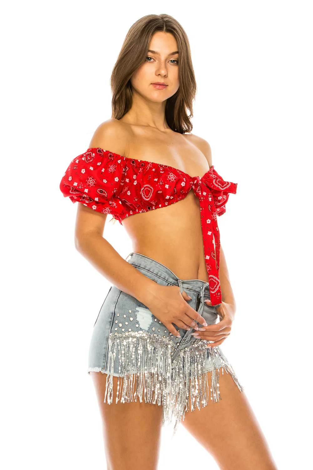 BANDANA PRINT CROP BLOUSE