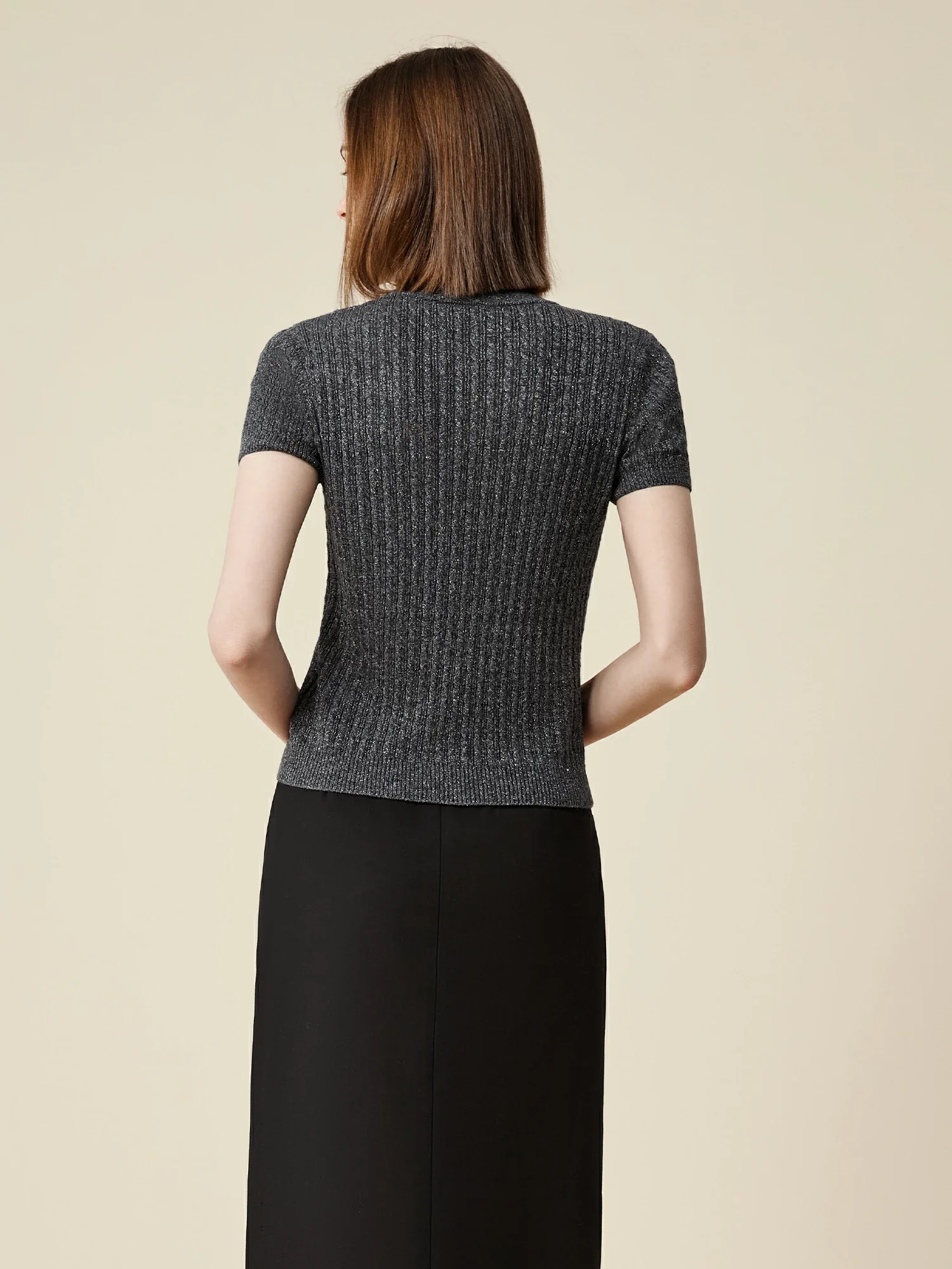 Wool Short Sleeve Sequin Knitted T-Shirt