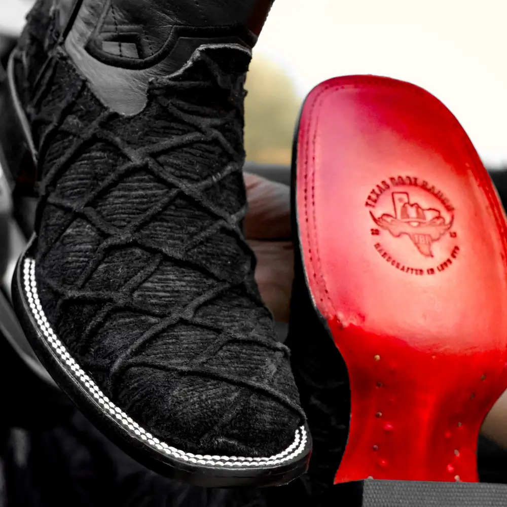 Black Rough-Out Pirarucu Leather Boots - Square Toe