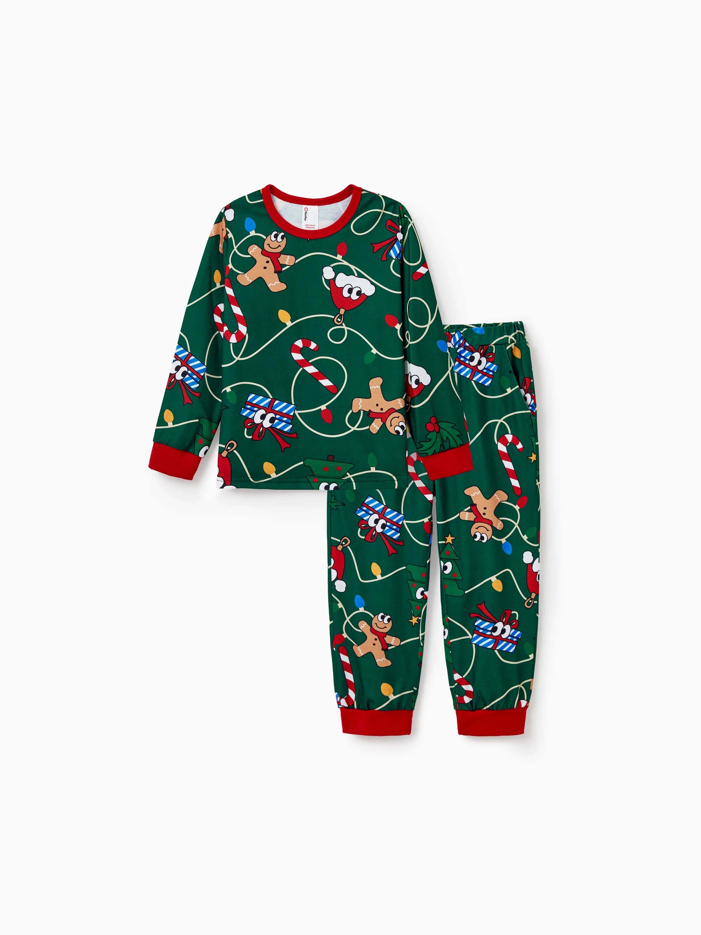 Christmas Matching Family Pajamas Set Gingerbread and Christmas Tree Green and White PJS with Christmas Socks Dark Green