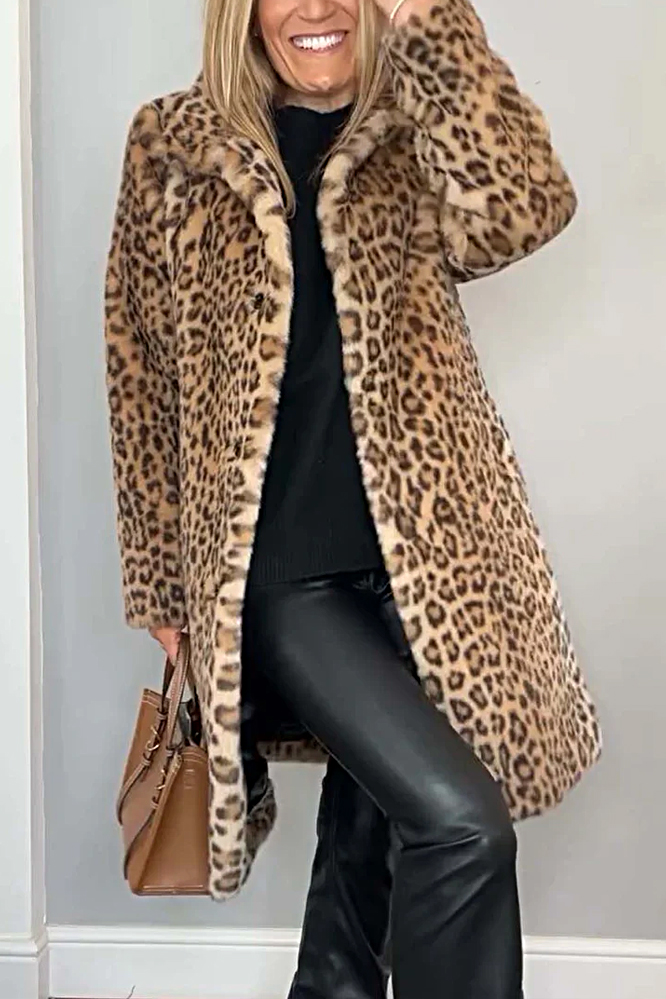 Women's Fashion Leopard Print Polar Fleece Warm Coat Jacket