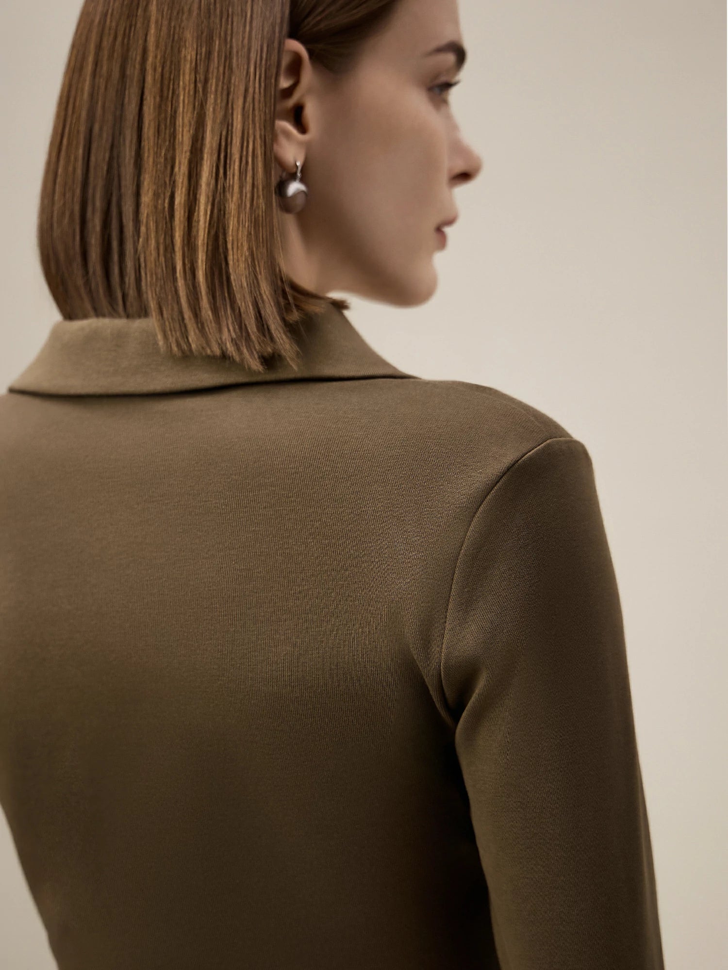 Women's  69.6% Cotton Polo Collar Long Sleeve Top