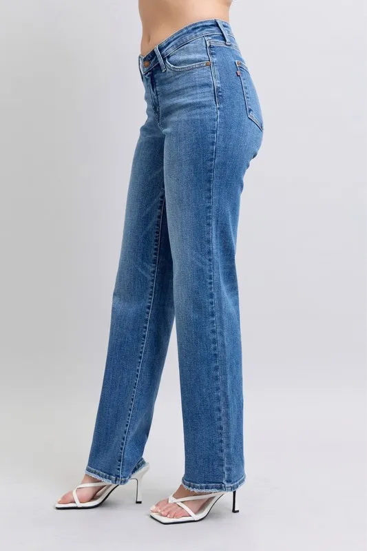 Blue Full Size High Waist V-Front Vintage Wash Straight Jeans Plus Size