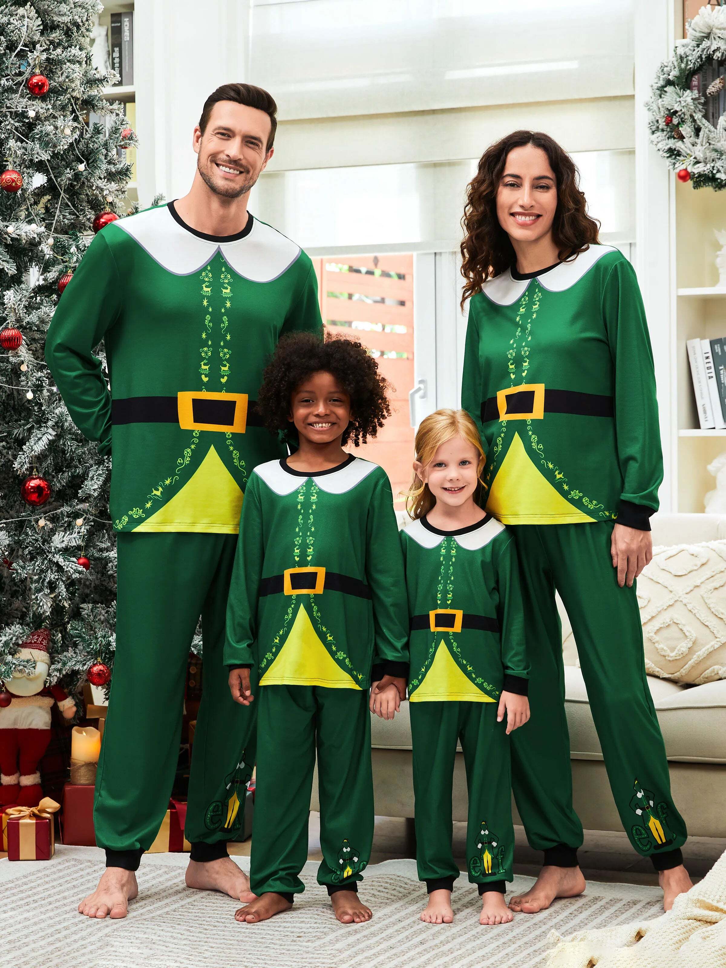 Christmas Family Matching Belt and Collar Pajamas Sets with Christmas Socks
