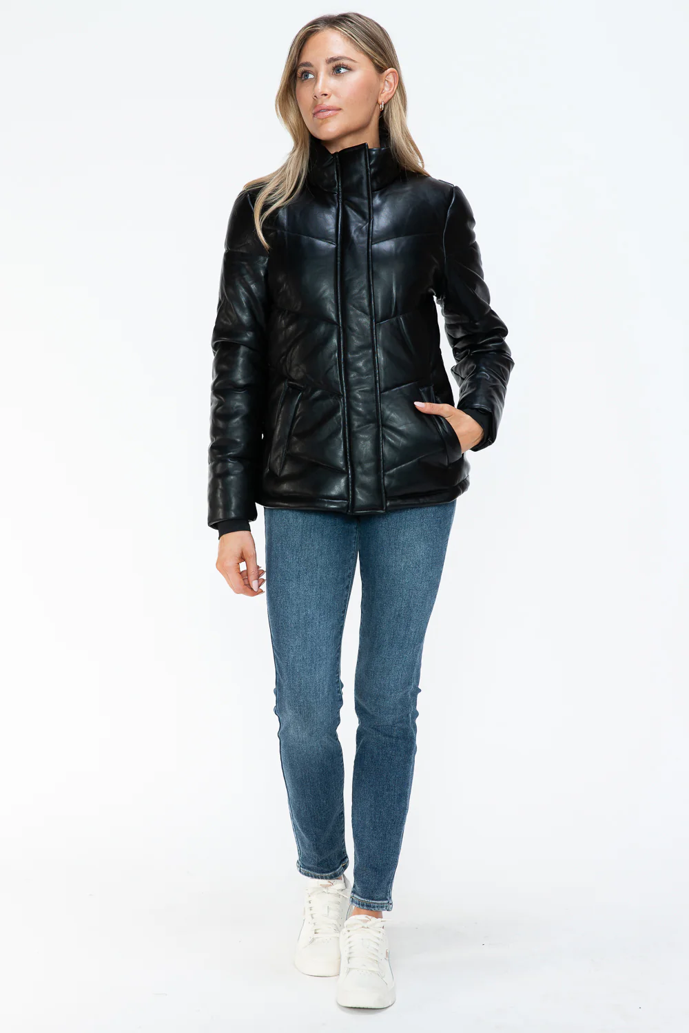 Pocketed Zip Up Turtleneck Puffer Jacket