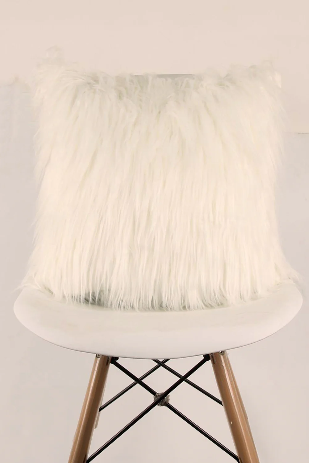 White Long Faux Fur Square Decor Pillow Case
