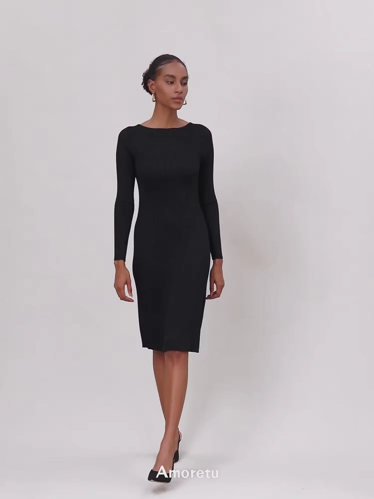 Wool Gold Silver Yarn Long Sleeve Knit Dress