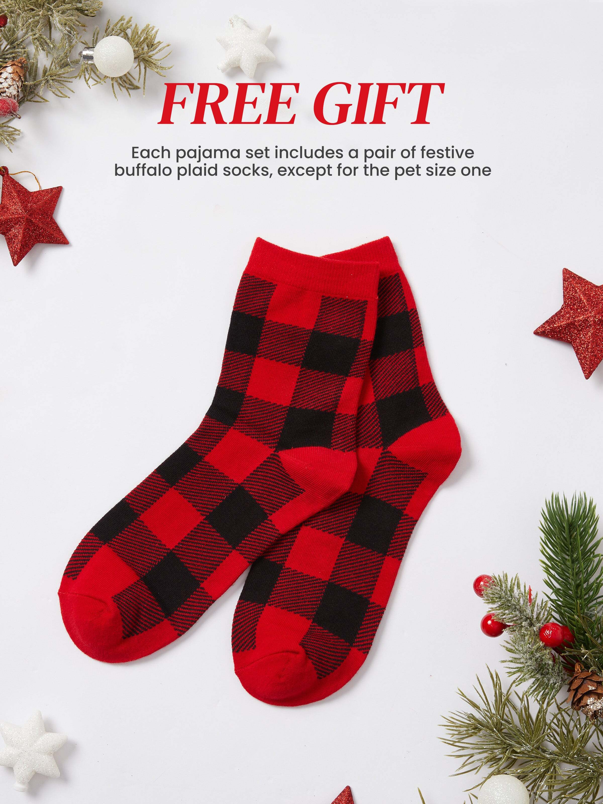 Christmas Family Matching Glow In The Dark Letters Print Long-sleeve Pajamas Sets with Christmas Socks Black+White