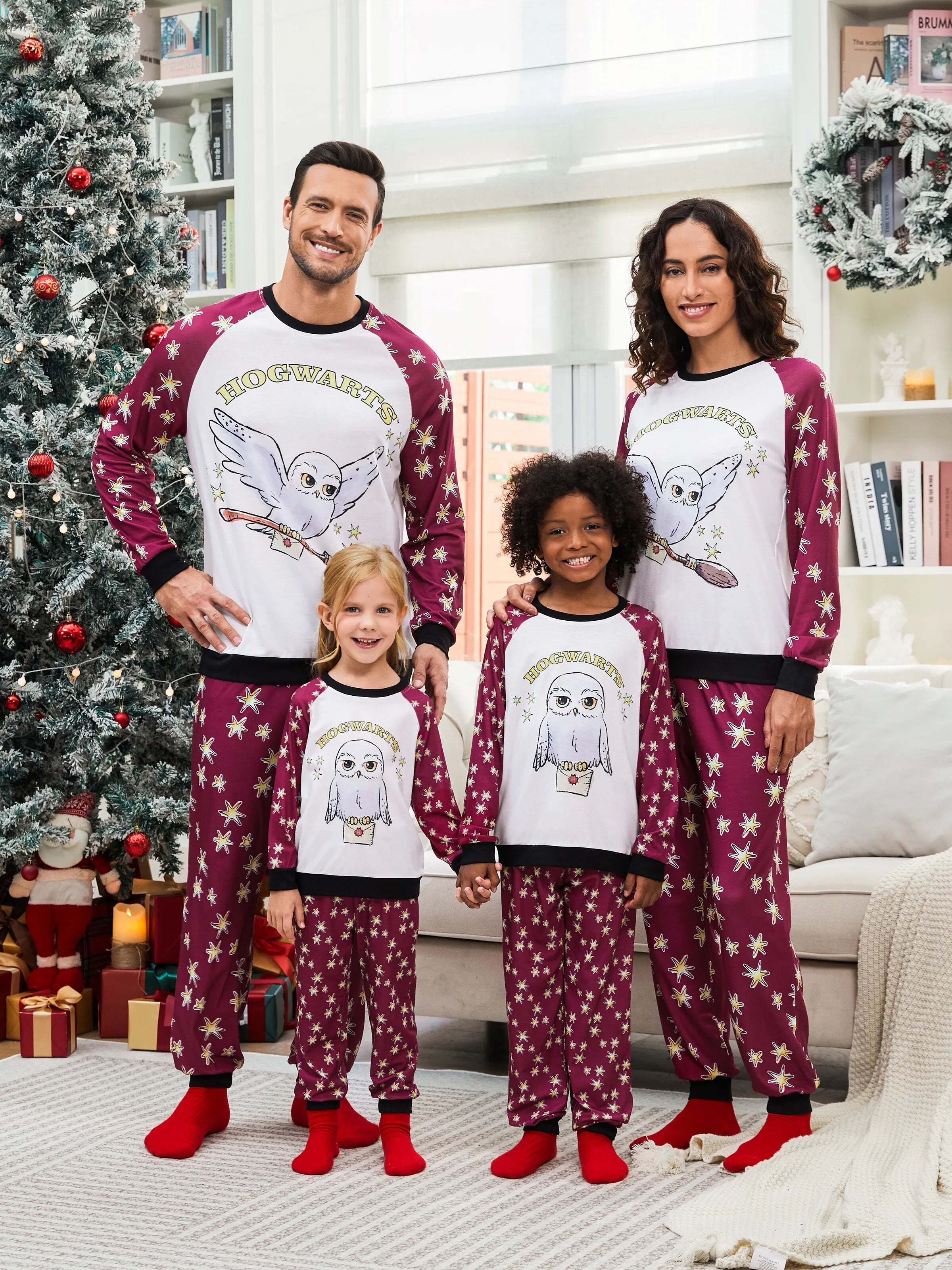 Christmas Family Matching Hedwig Print Pajamas Sets with Christmas Socks