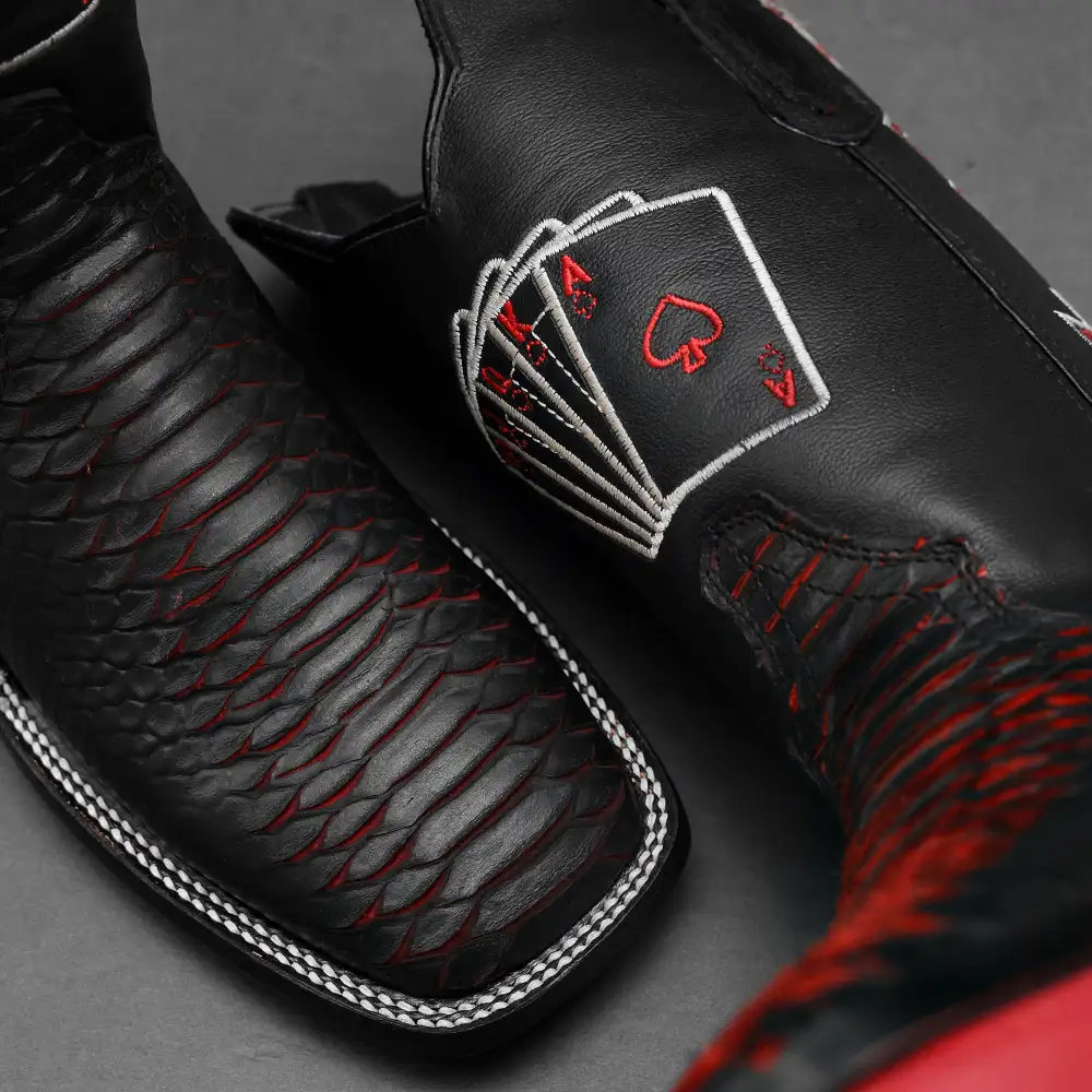 “Royal Flush” Python Leather Boots - Square Toe